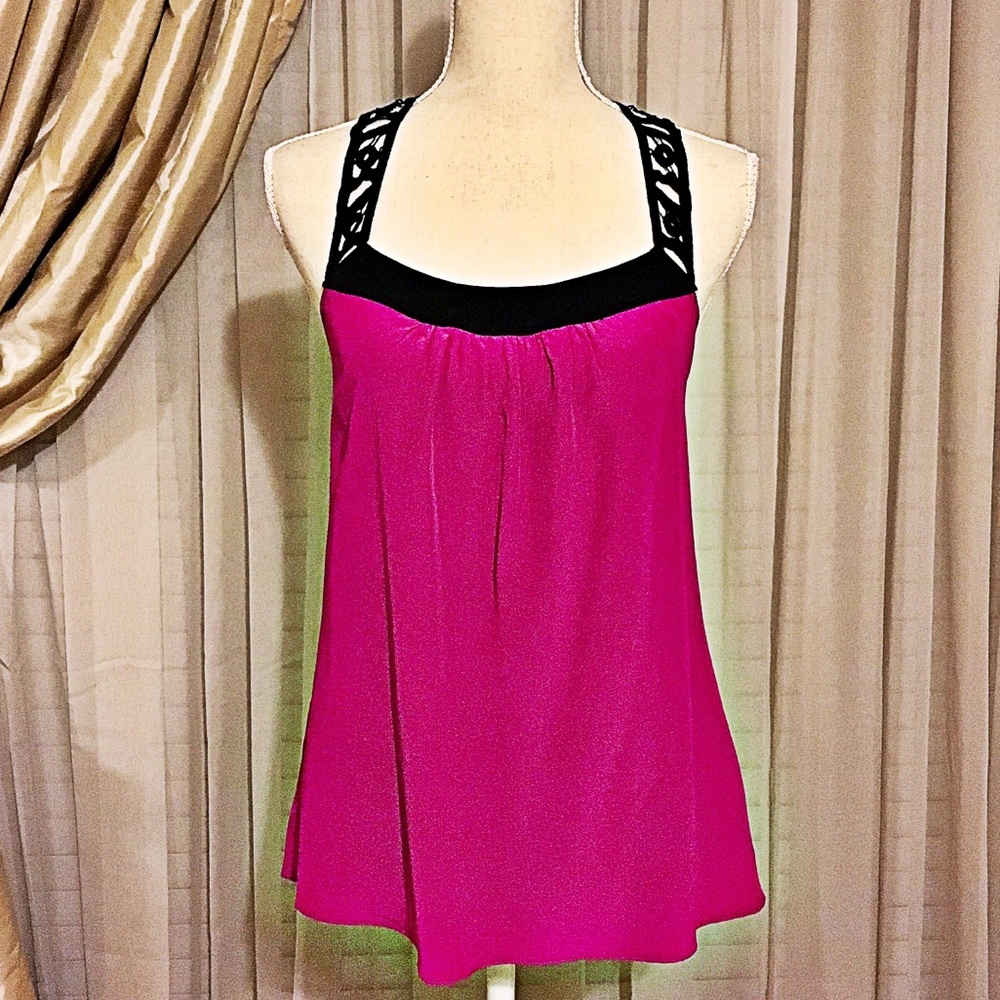 Diane Samandi 100% Silk Pink Black Top